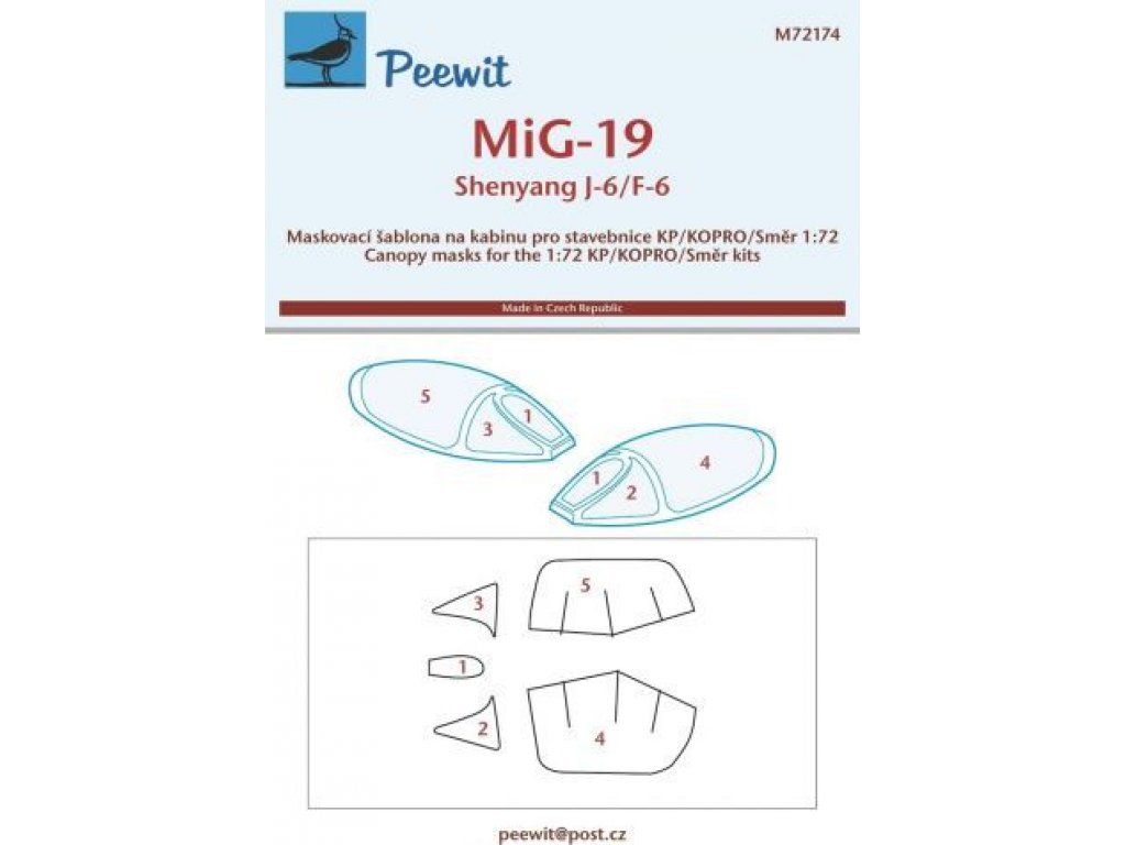 PEEWIT MASK 1/72 Canopy mask MiG-19/Shenyang J-6/F-6 for KP/SMER