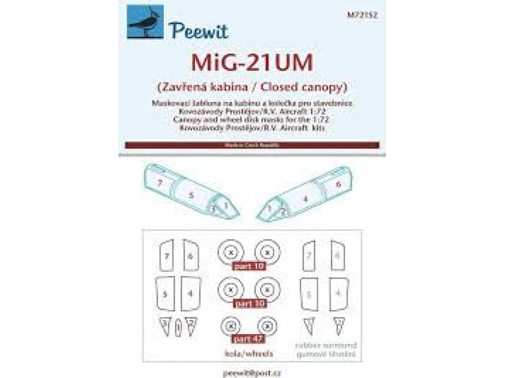 PEEWIT MASK 1/72 Canopy mask Mig-21UM closed canopy for KP/RV