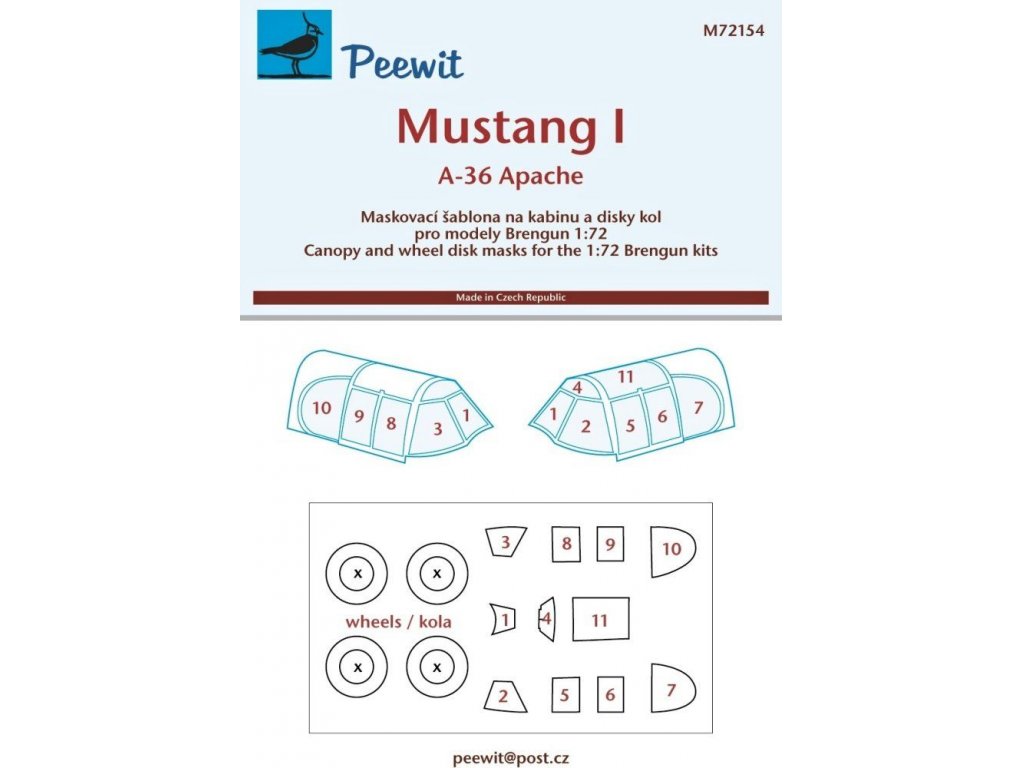 PEEWIT MASK 1/72 Canopy mask Mustang I/A-36 Apache for BRENGUN
