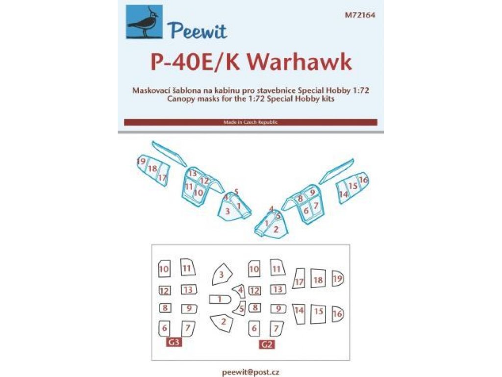 PEEWIT MASK 1/72 Canopy mask P-40E/K Warhawk for SH