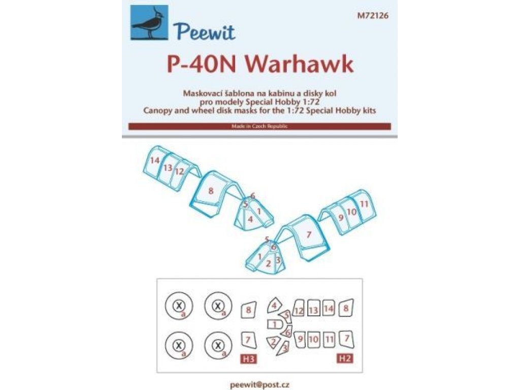 PEEWIT MASK 1/72 Canopy mask P-40N Warhawk for SH