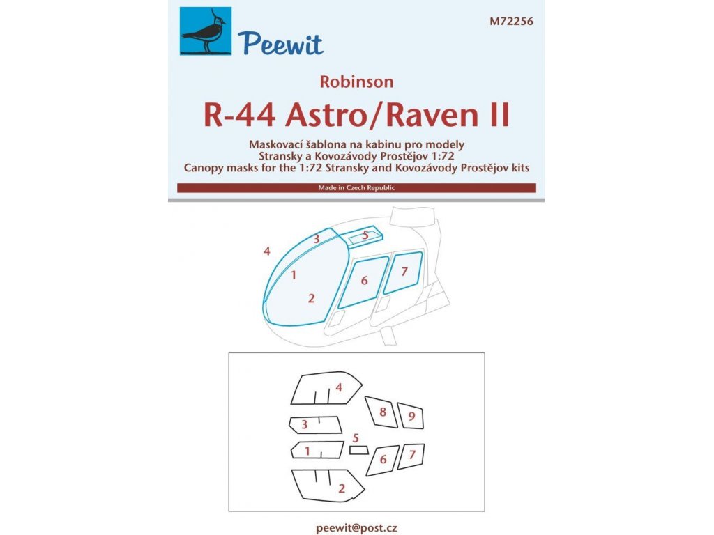 PEEWIT MASK 1/72 Canopy mask Robinson R-44 Astro/Raven II for KP