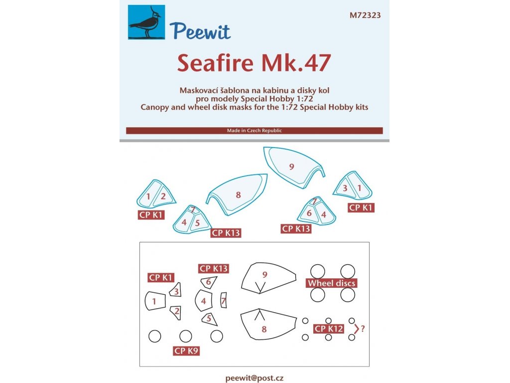 PEEWIT MASK 1/72 Canopy mask Seafire Mk.47 for SH