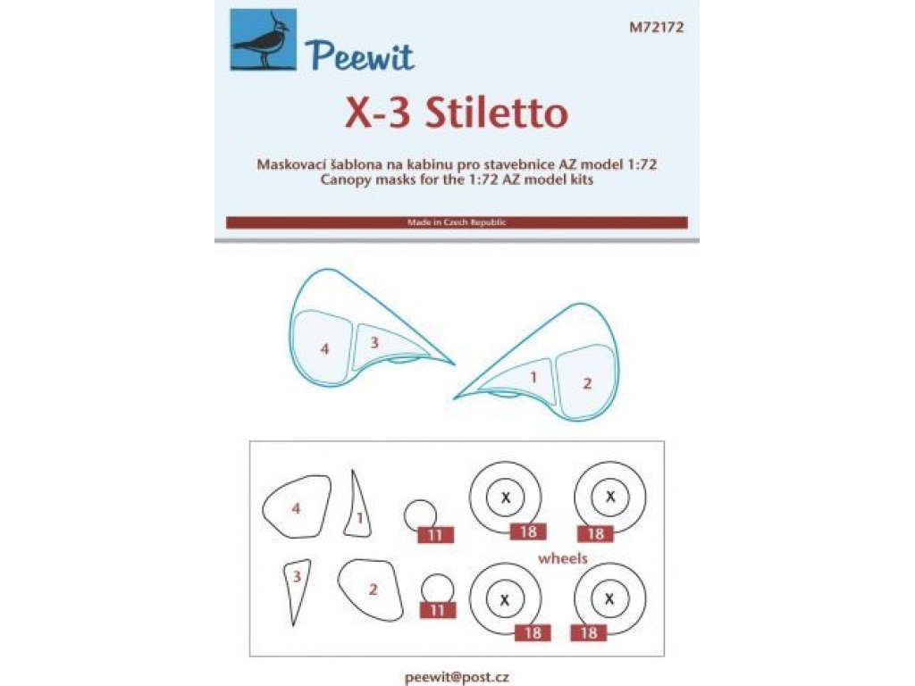 PEEWIT MASK 1/72 Canopy mask X-3 Stiletto for AZ MODEL