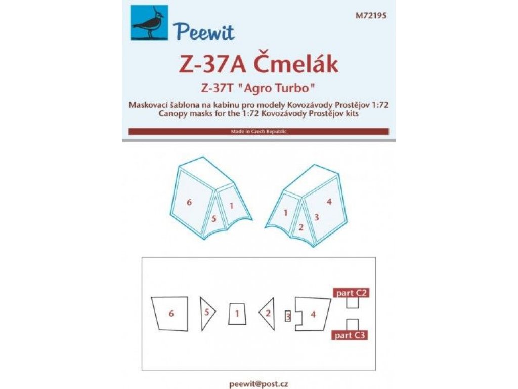 PEEWIT MASK 1/72 Canopy mask Z-37A / Z-37T Agro Turbo for KP