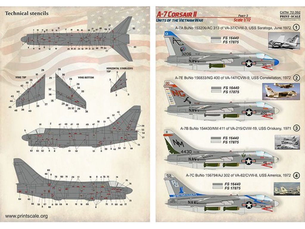 PRINTSCALE 1/72 A-7 Corsair II Part 3 technical stencils