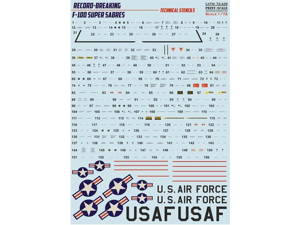 PRINTSCALE 1/72 F-100 Super Sabres - technical stencils