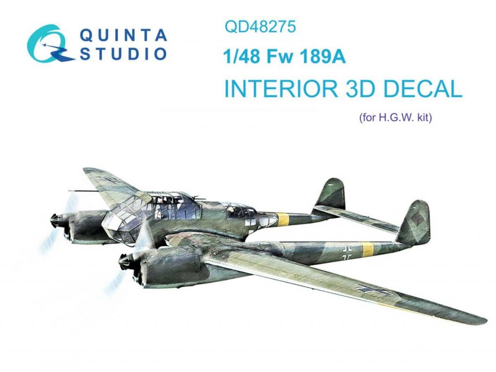QUINTA 1/48 Fw 189A 3D-Printed & Color Interior for GWH
