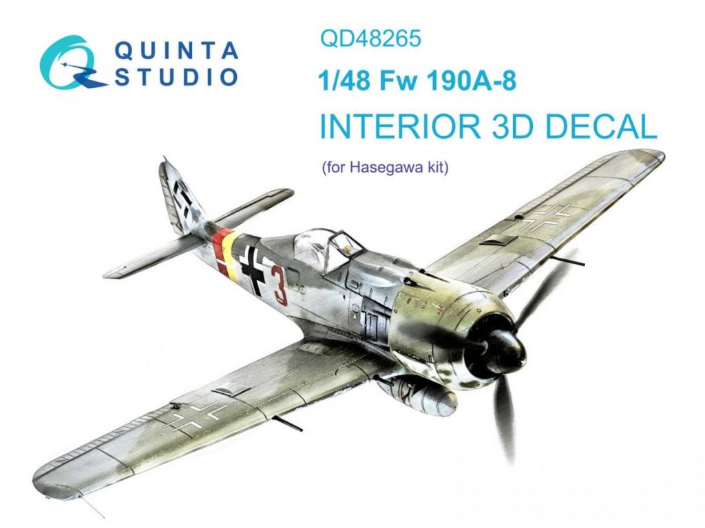 QUINTA 1/48 Fw 190A-8 3D-Printed & Color Interior for HAS