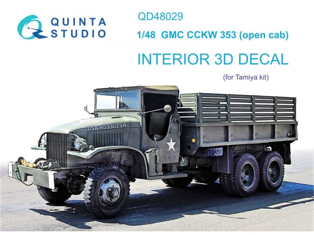 QUINTA 1/48 GMC CCKW 353 (open cab) 3D-Printed & Color Int.