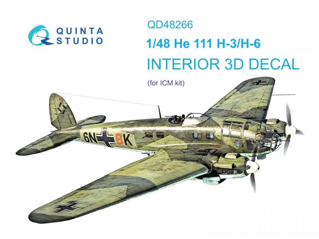 QUINTA 1/48 He 111H-3/H-6 3D-Printed & Color Interior for ICM