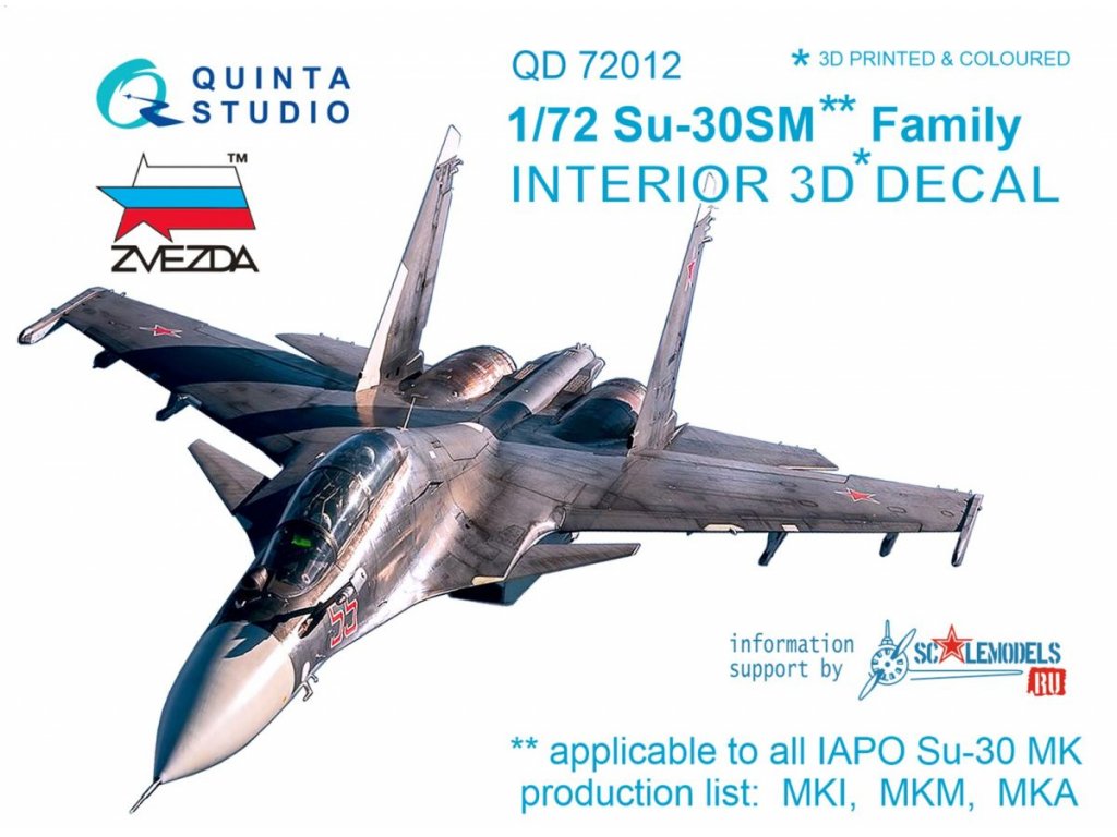 QUINTA STUDIO 1/72 Su-30SM 3D-Printed colour Interior (ZVE)