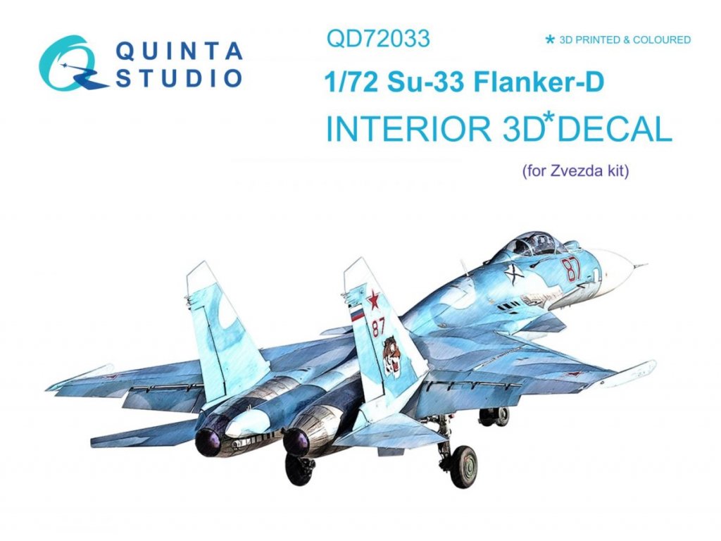 QUINTA STUDIO 1/72 Su-33 Flanker 3D-Print&Color Interior for ZVE