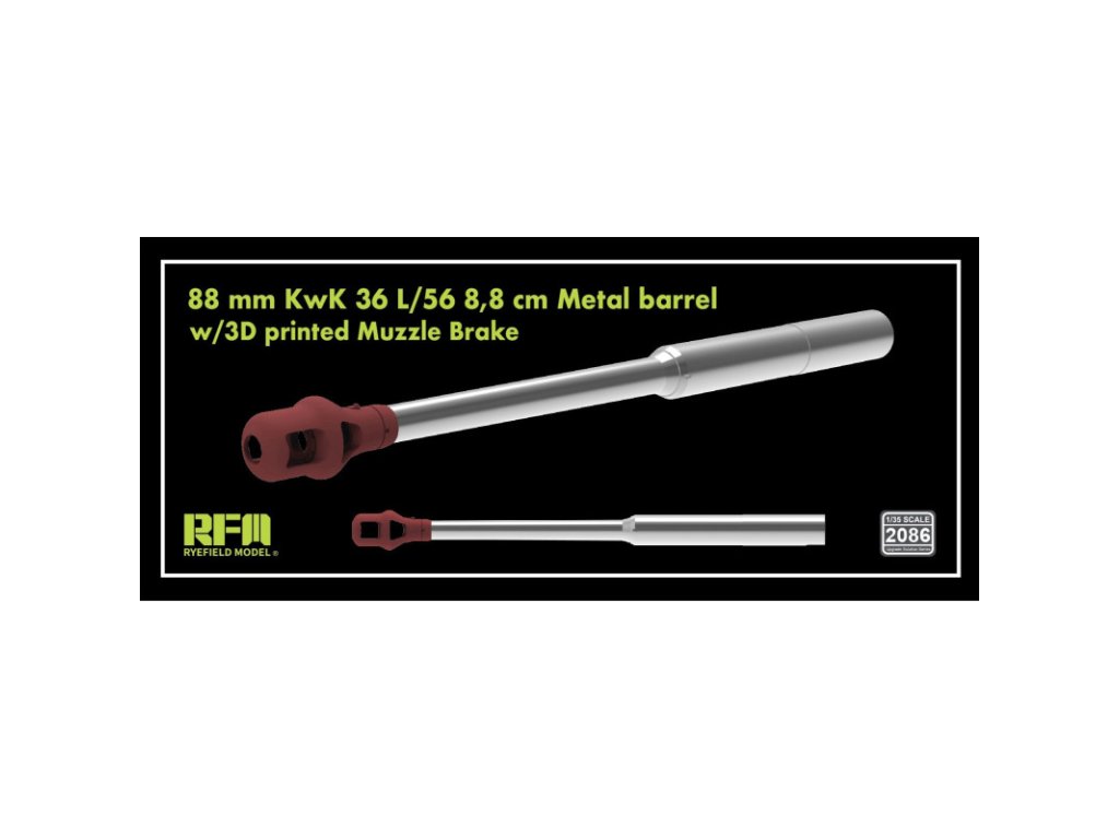 RFM 1/35 2086 88 mm KwK 36 L/56 8,8 cm Metal Barrel w/ 3D Printed Muzzle Brake for Tiger I Series