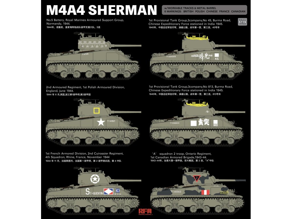 RFM 1/35 5119 M4A4 Sherman with Workable Tracks & Metal Barrel