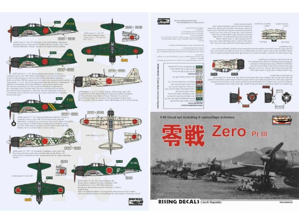 RISING DECALS 1/48 Decal A6M2/3 Zero Fighters 6x