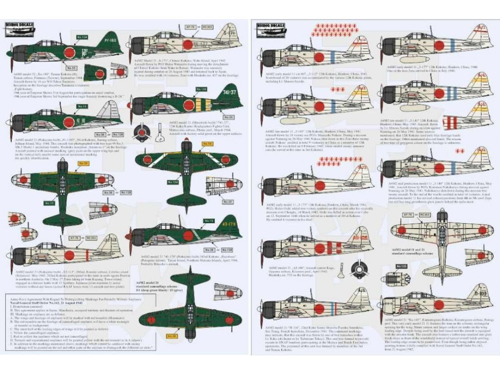 RISING DECALS 1/72 Decal A6M2/3/5 Zero Fighters 24x