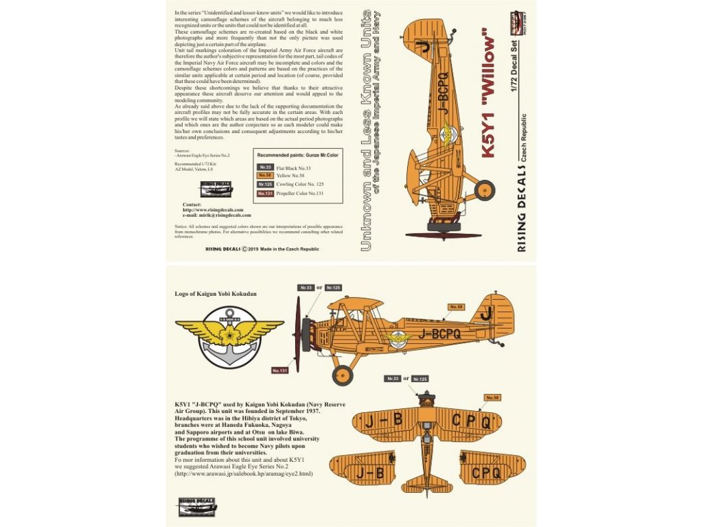 RISING DECALS 1/72 K5Y1 Willow Unknown and Less Known Units