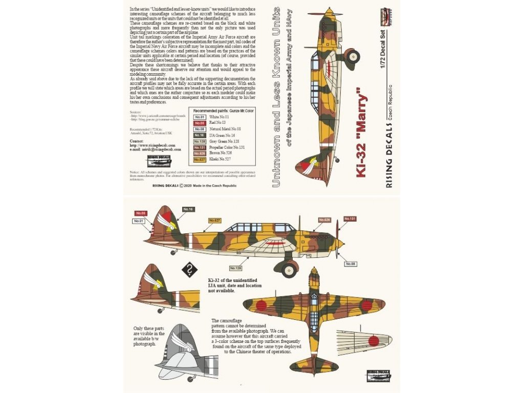 RISING DECALS 1/72 Ki-32 Mary Unknown and Less Known Units