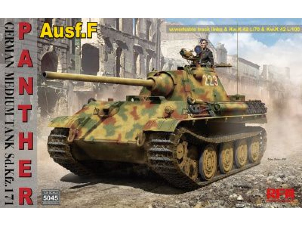 RYE FIELD 1/35 German Medium Tank Sd.Kfz.171 Panther Ausf.F w/workable track links Kw.K 42 L/70 Kw.K 42 L/100