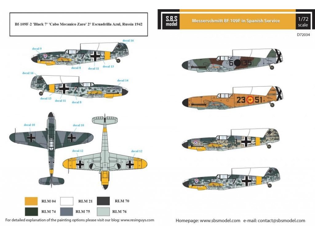 SBS MODEL 1/72 Decal Bf-109F in Spanish Service