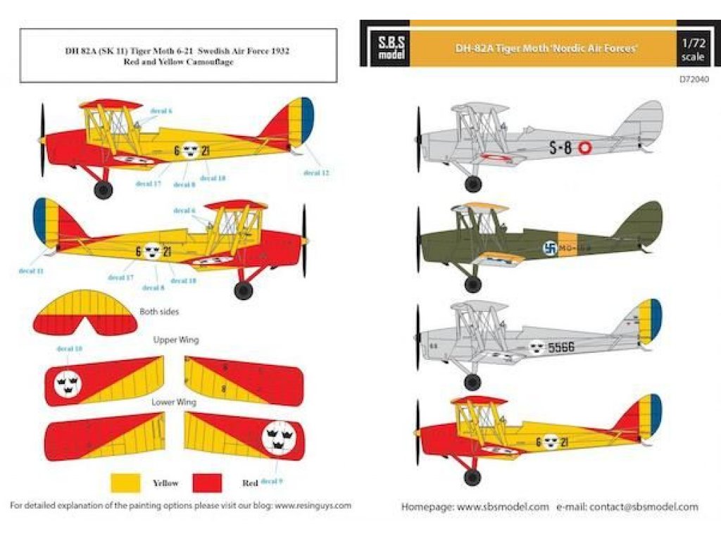 SBS MODEL 1/72 Decal DH-82A Tiger Moth Nordic Air Forces
