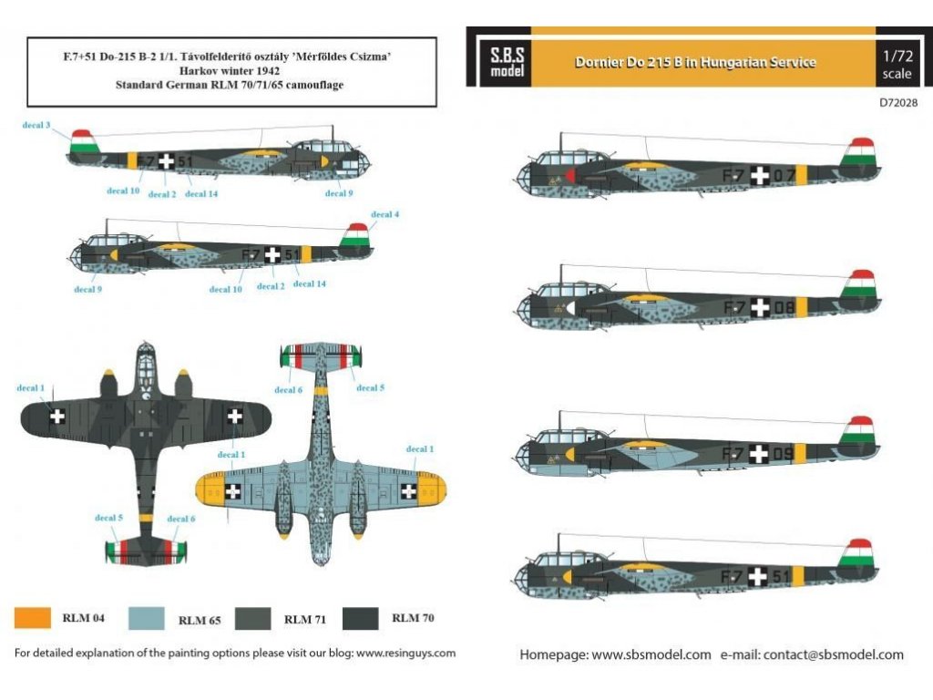 SBS MODEL 1/72 Decal Do 215B in Hungarian Service