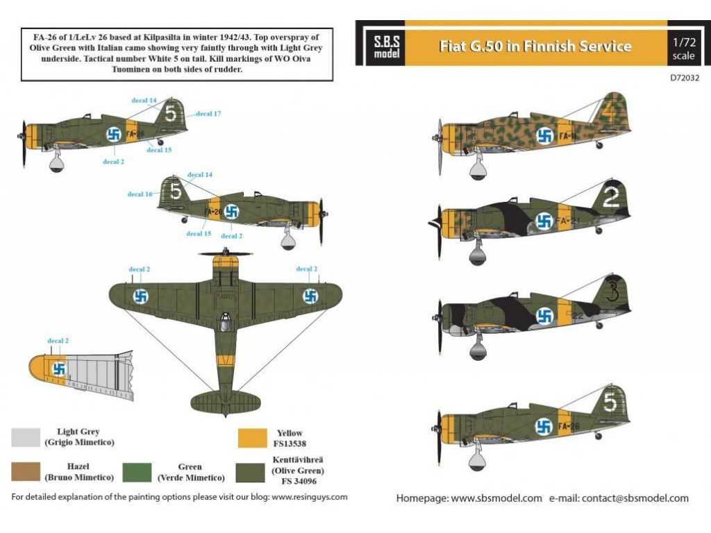 SBS MODEL 1/72 Decal Fiat G.50 (Finnish Service)