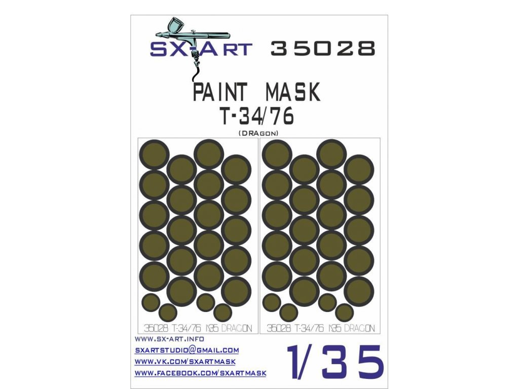 SX-ART 1/35 Mask T-34/76 Painting Mask for DRAG