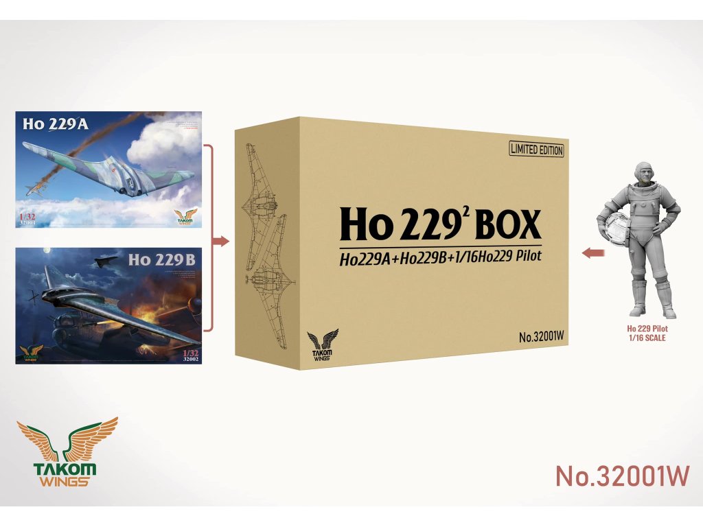 TAKOM 1/32 32001W BOX Ho 229A + Ho 229B + 1/16 Ho 229 Pilot (Limited edition)
