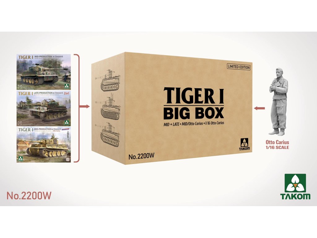 TAKOM 1/35 Tiger I Big Box MID+LATE+MID/Otto Carius +1/16 Otto Carius