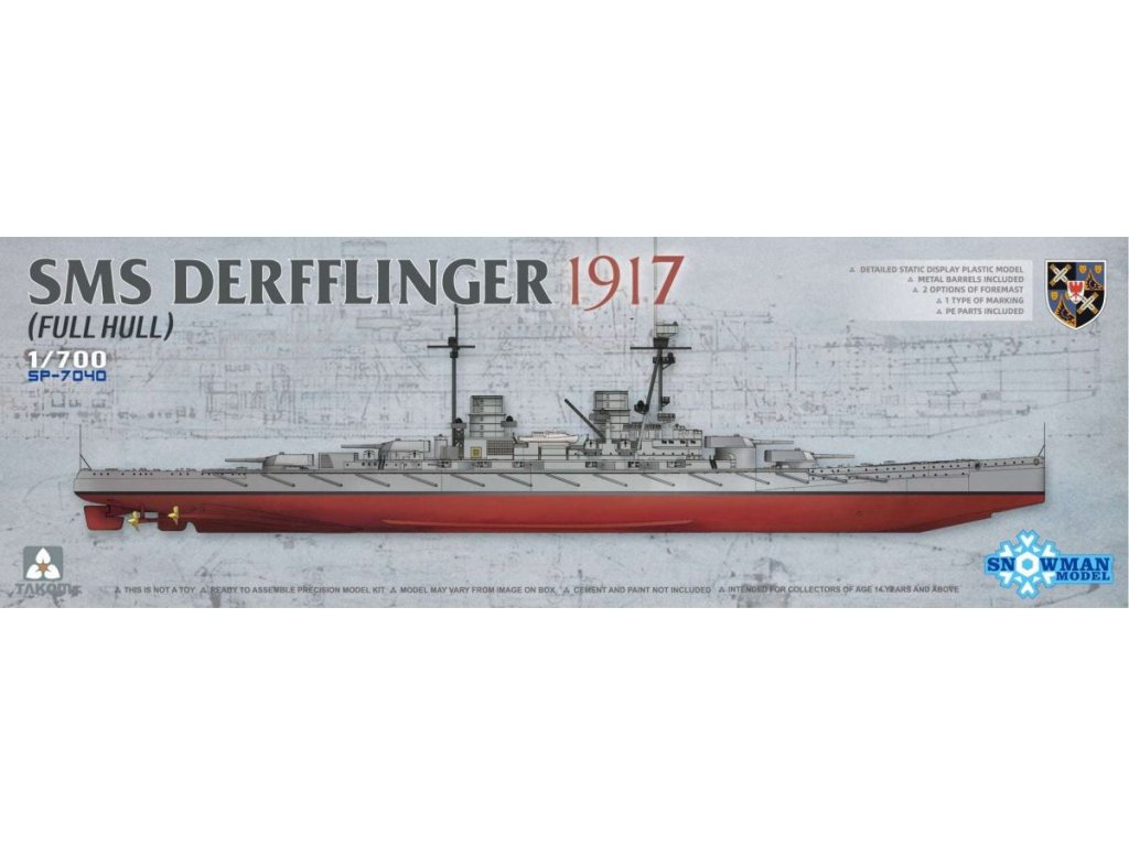 TAKOM 1/700 SMS Derfflinger 1917 (Full Hull) w/metal barrels 8pcs 