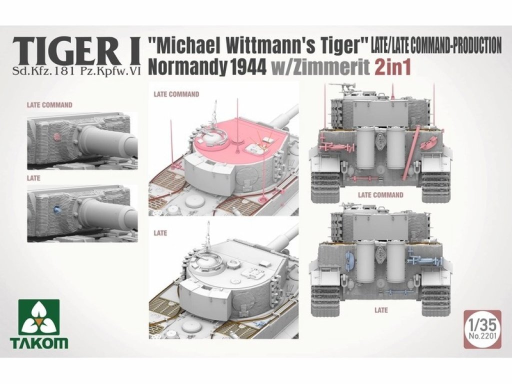 TAKOM 2201 1/35 Tiger I "Michael Wittmann's Tiger" Late Command Normandy 1944 w/Zimmerit