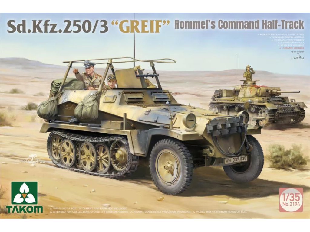 TAKOM BOX 2194W 1/35 Sd.Kfz. 250 BOX 250/1 + 250/3 "GREIF" + 1/16 Erwin Rommel