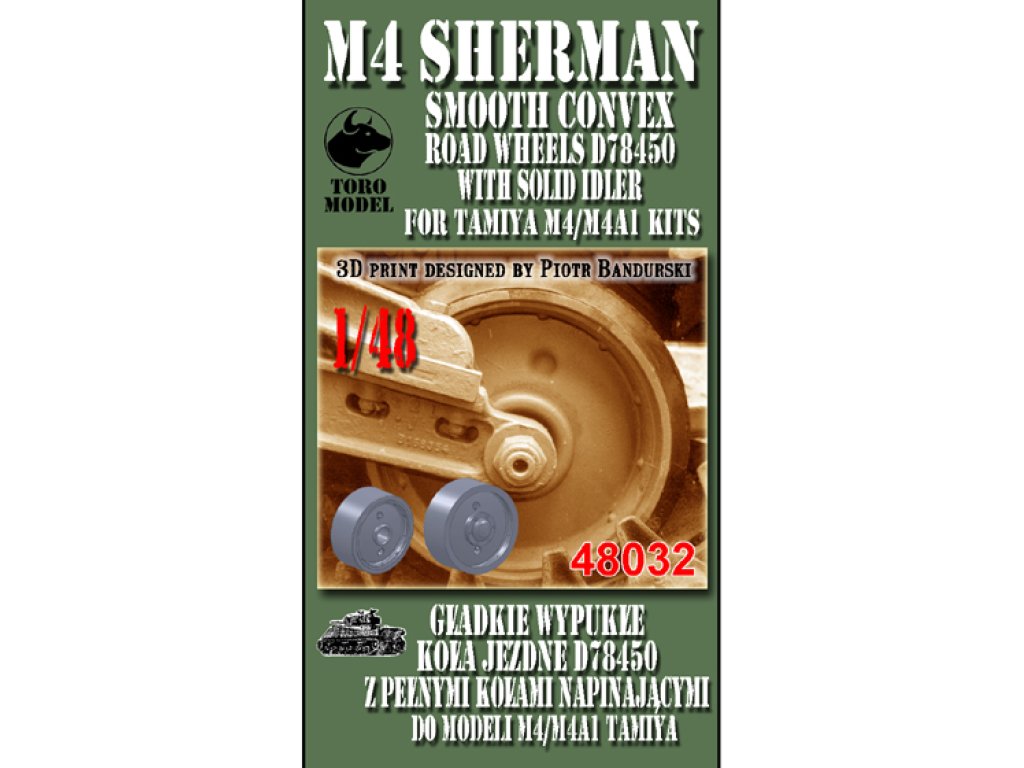 TORO 1/48 48032 M4 Sherman - Smooth Convex Road Wheels D78450 with Solid Idler