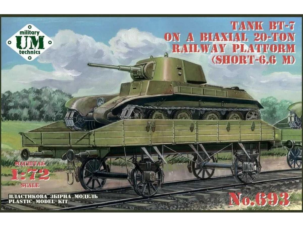 UM 1/72 BT-7 Tank on a Bi-axial 20 ton Railway Platform (short - 6,6 m)