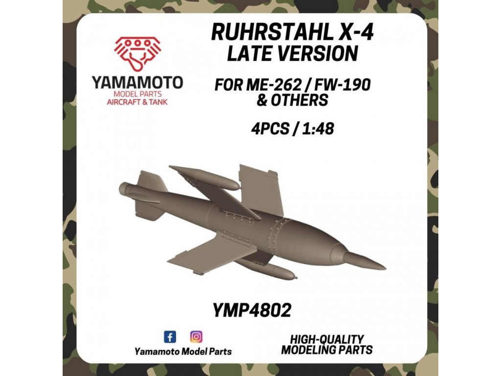 YAMAMOTO 1/48 YMP4802 Ruhrstahl X-4 Late For ME-262 / FW-190 & Others 4 pcs.