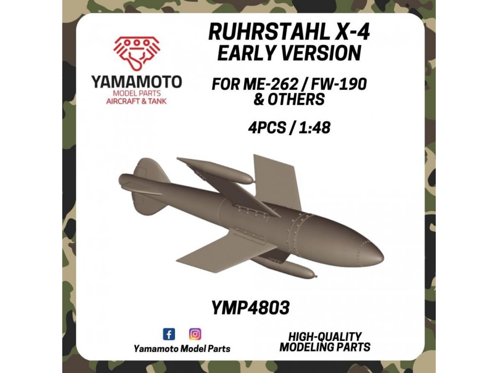 YAMAMOTO 1/48 YMP4803 Ruhrstahl X-4 Early For ME-262 / FW-190 & Others 4 pcs.