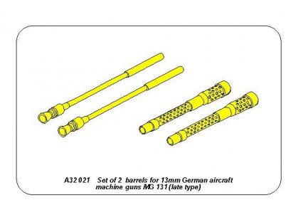 ABER 1/32 A32021 Set of 2 barrels for German 13mm aircraft machine guns MG 131 (late type)