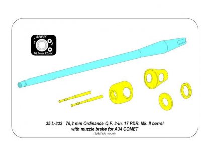 ABER 1/35 35L-332 76,2 mm Ordinance Q.F. 3-in. 17 PDR. Mk. II barrel with muzzle brake for A34 COMET for TAM