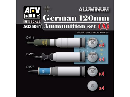 AFV CLUB AG35061 1/35 German 120 mm Ammunition set (A) - Aluminum