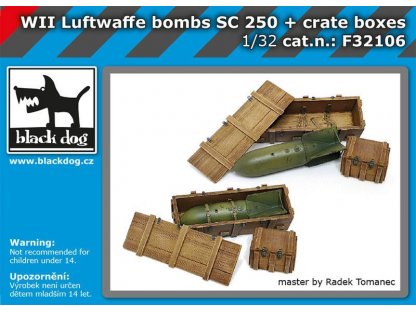BLACKDOG 1/32 Luftwafe WWII bombs SC250 + crate boxes