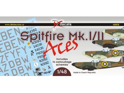DK DECALS 1/48 Spitfire Mk.I/II Aces (14x camo)