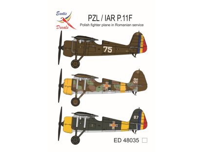 EXOTIC DECALS 1/48 48035 PZL/IAR P.11F - Polish Fighter Plane in Romanian Service