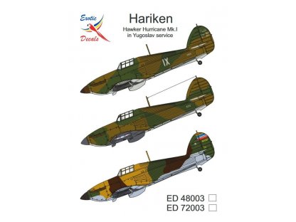 EXOTIC DECALS 1/48 Hariken - Hawker Hurricane Mk.I in Yugoslav service