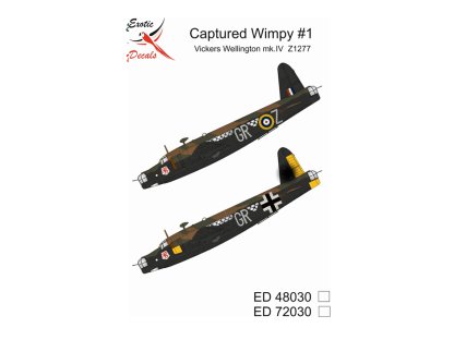 EXOTIC DECALS 1/72 72030 Captured Wimpy #1 Vickers Wellington mk.IV Z1277