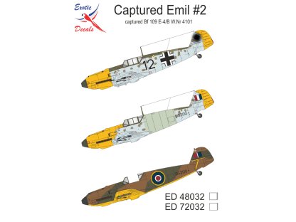 EXOTIC DECALS 1/72 72032 Captured Emil #2 Captured Bf 109 E-4/B W.Nr 4101
