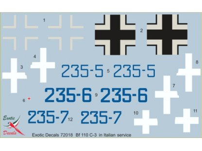 EXOTIC DECALS 1/72 First Heavy Night Fighters in Italian Service Bf 110 C-3 in Regia Aeronautica