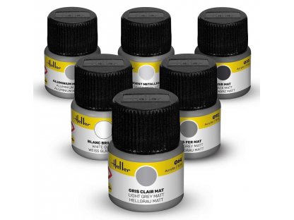 Heller 9400 Colour Set Military Acrylic 6 X 12 ml + Brush, 011, 030, 033, 086, 092, 119