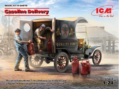 ICM 1/24 Gasoline Delivery: Ford Model T 1912 Delivery Car w/ American Gasoline Loaders